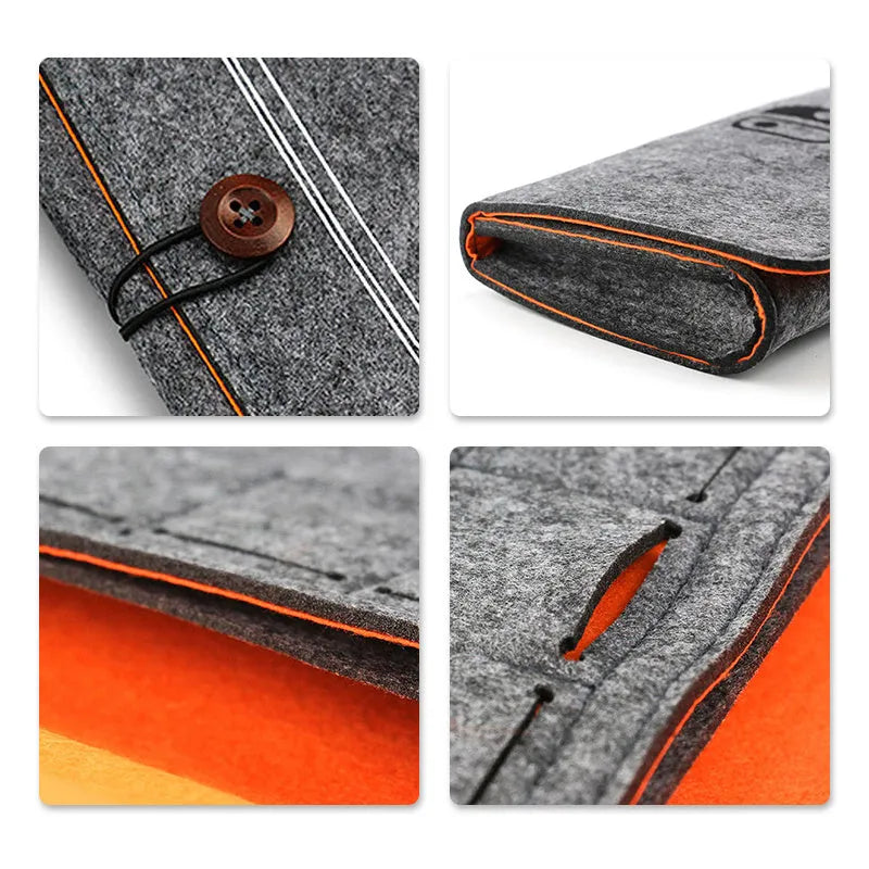 Black felt carrying pouch for Nintendo Switch console with game card slots and double storage layers.