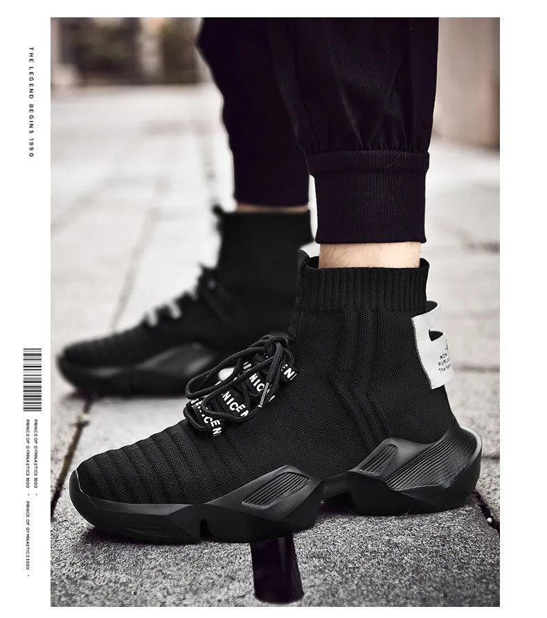 Men's black and white sports casual shoes showing mesh inside and extended sizing options