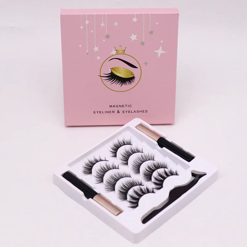 Magnetic eyelashes and eyeliner set with 5 pairs of reusable false eyelashes in case