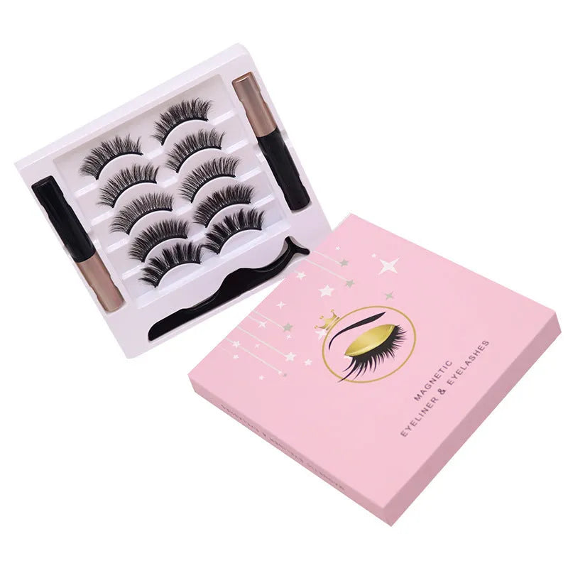 Magnetic eyelashes and eyeliner set with 5 pairs of reusable false eyelashes in case