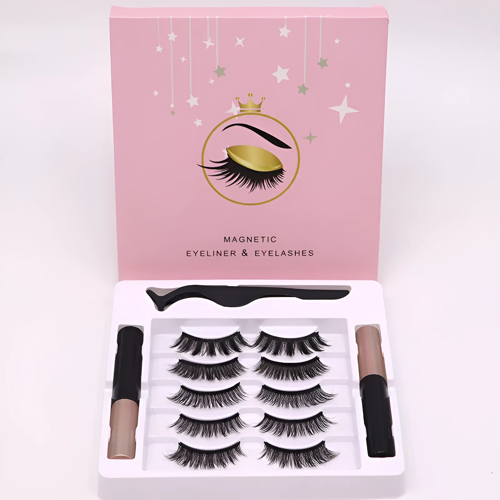 Magnetic eyelashes and eyeliner set with 5 pairs of reusable false eyelashes in case