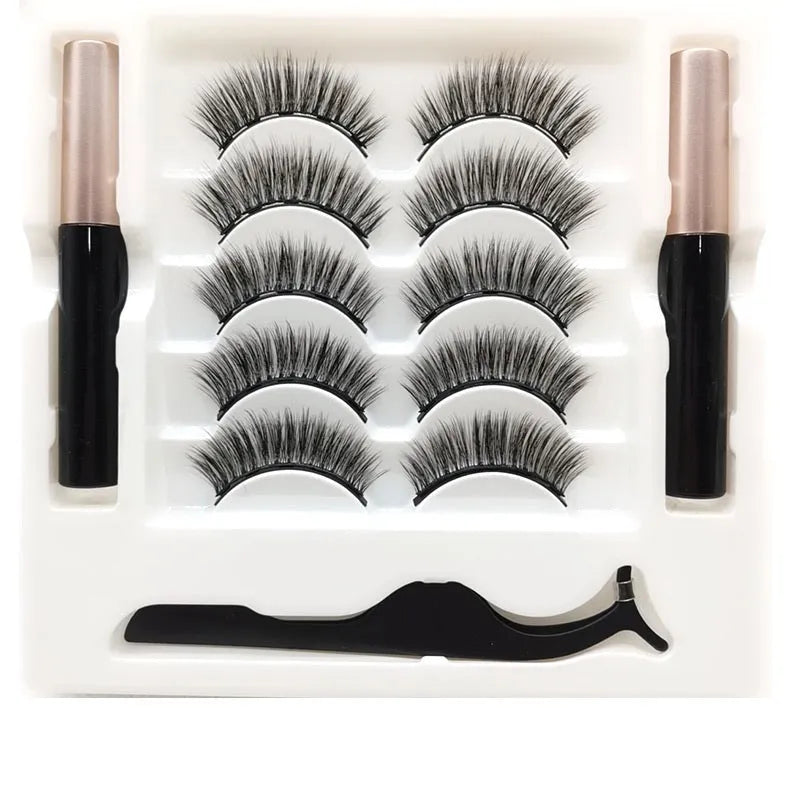 Magnetic eyelashes and eyeliner set with 5 pairs of reusable false eyelashes in case