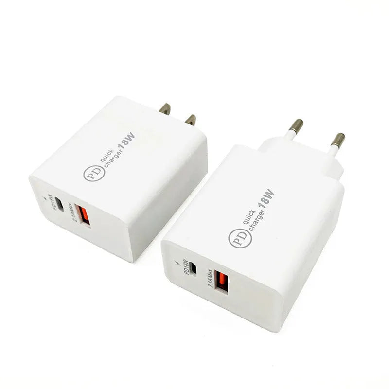 Black or white 18W USB-C Power Delivery fast wall charger with US plug