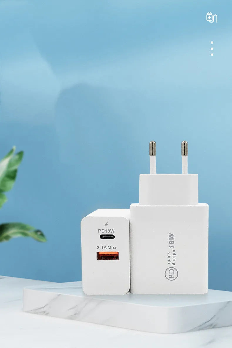 Black or white 18W USB-C Power Delivery fast wall charger with US plug