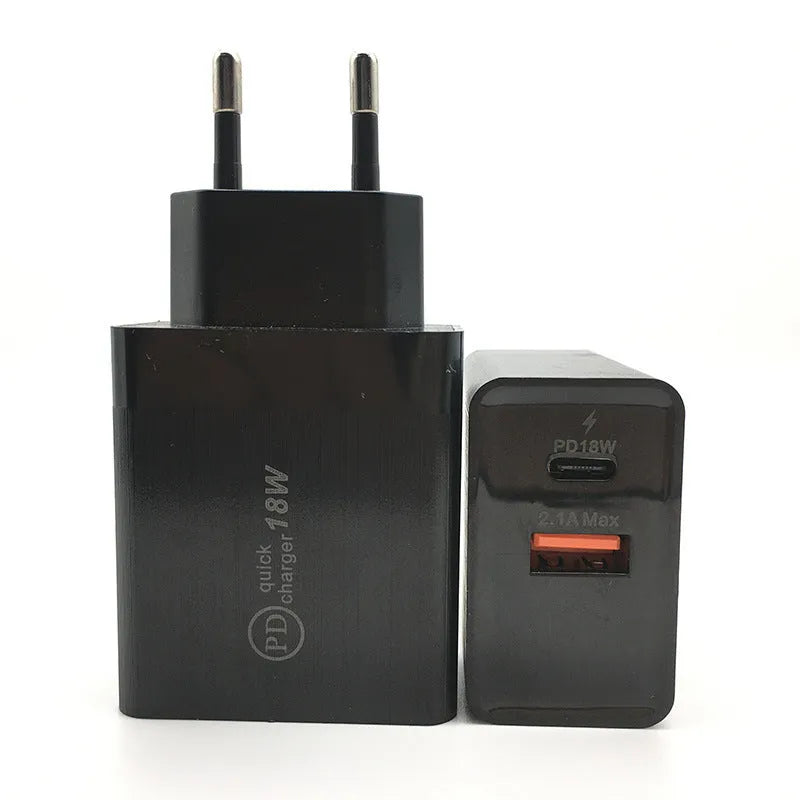 Black or white 18W USB-C Power Delivery fast wall charger with US plug