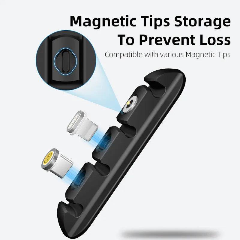 Black soft plastic desktop magnetic cable organiser for charging station cable management