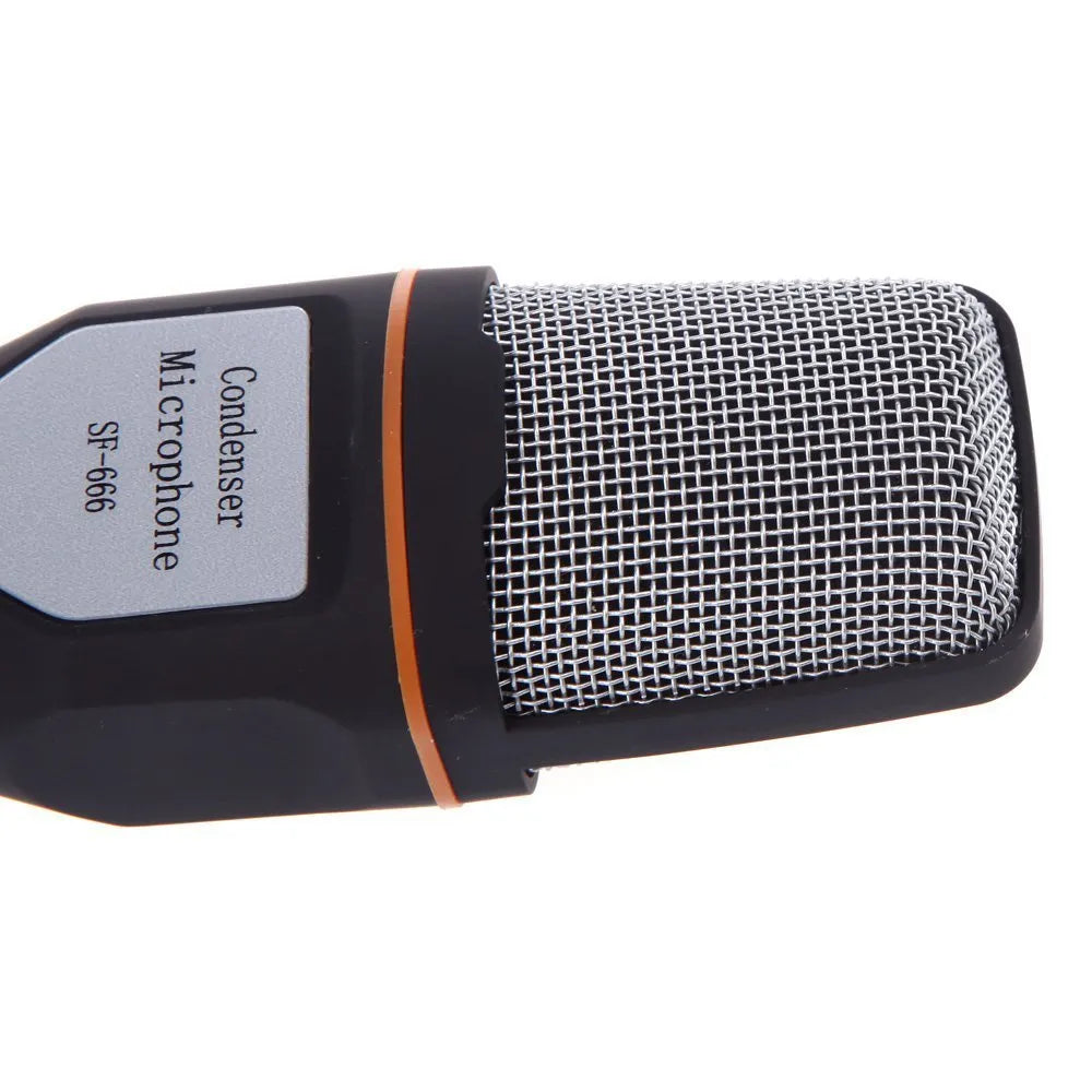 Black wired PC microphone with clip holder and 1.85m cable for chat and karaoke