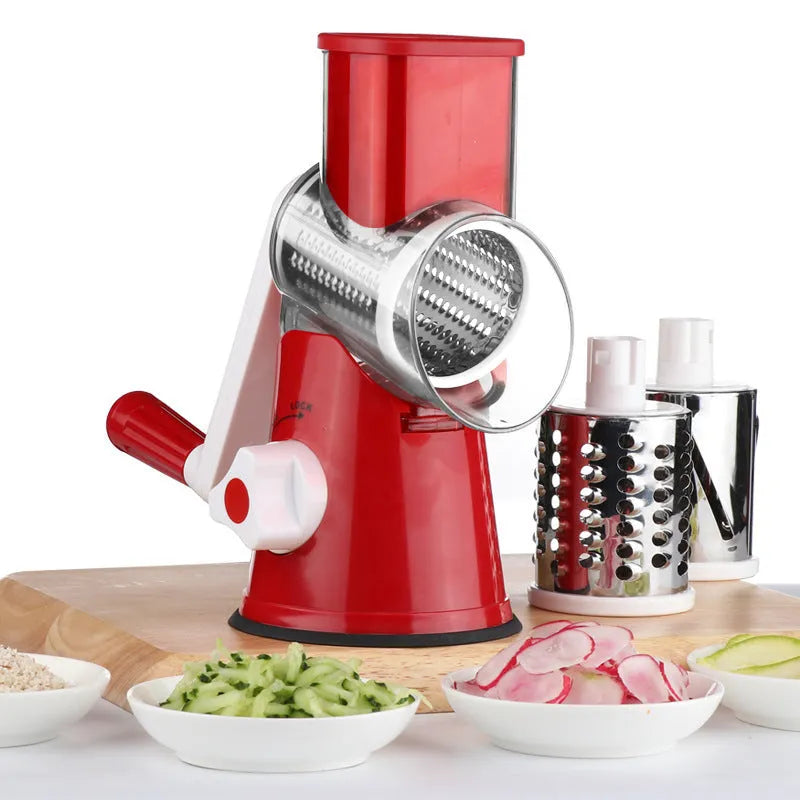 Multi-function vegetable chopper with suction cup base in blue, green, red or white colour