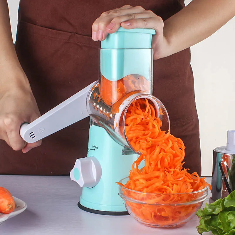 Multi-function vegetable chopper with suction cup base in blue, green, red or white colour