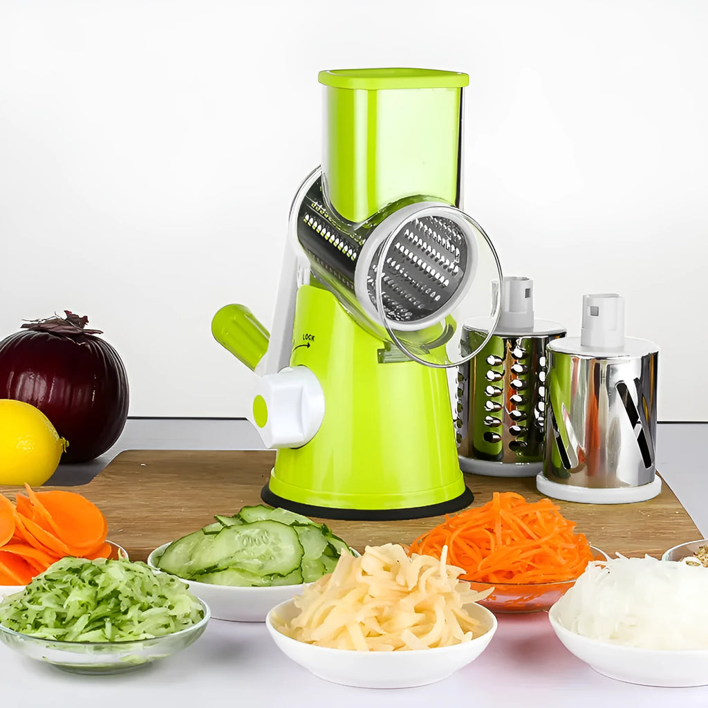 Multi-function vegetable chopper with suction cup base in blue, green, red or white colour