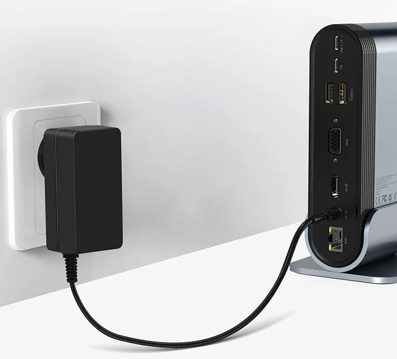 Deep space grey 16-in-1 Type-C docking station with multiple interface ports and external power supply