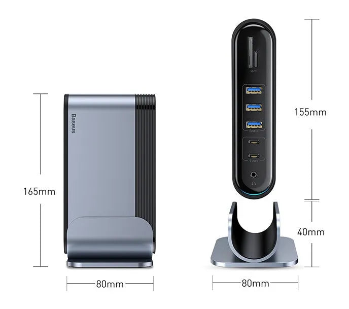 Deep space grey 16-in-1 Type-C docking station with multiple interface ports and external power supply