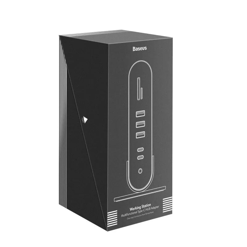 Deep space grey 16-in-1 Type-C docking station with multiple interface ports and external power supply
