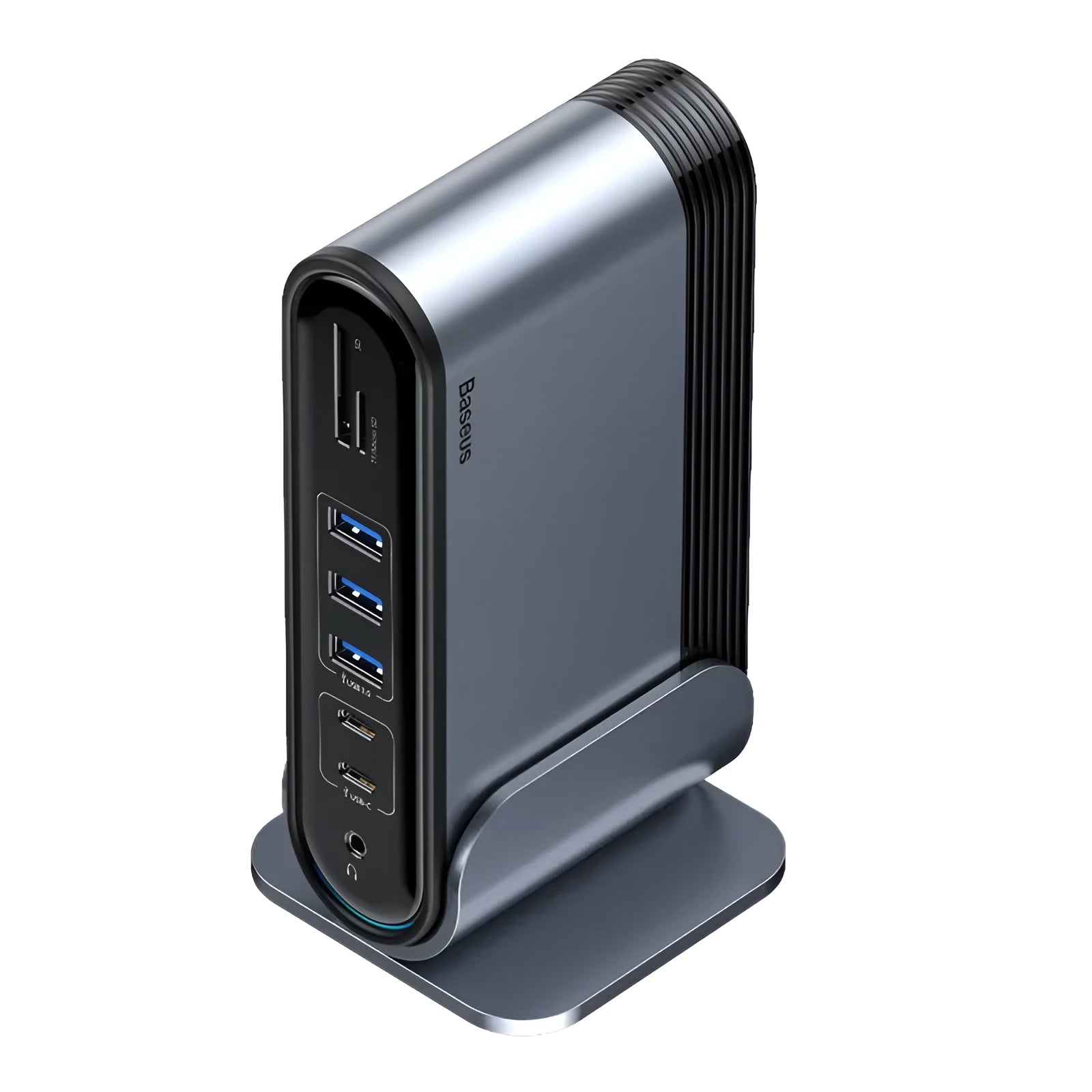 Deep space grey 16-in-1 Type-C docking station with multiple interface ports and external power supply