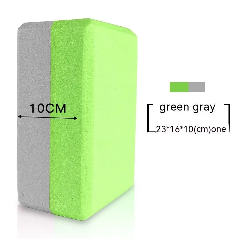 High-density EVA yoga block in violet colour next to a pink block with a cartoon print design.