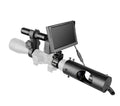 Black digital night vision goggles with large objective lenses and a 5 inch LCD screen on the front.