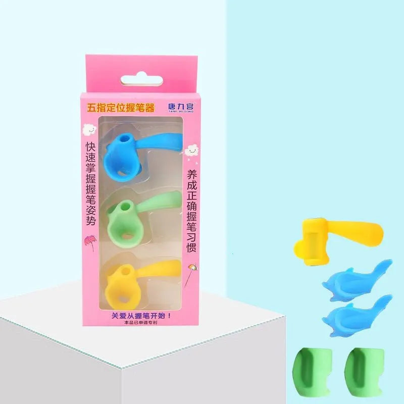 Children's pen holder orthosis with dolphin-themed holders and writing corrector for kindergarten writing practice