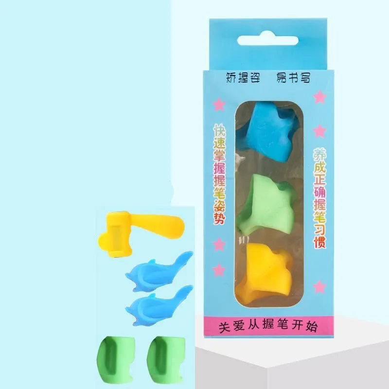 Children's pen holder orthosis with dolphin-themed holders and writing corrector for kindergarten writing practice
