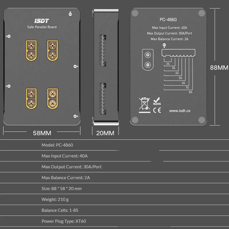Grey parallel charging board for Astor RC aircraft battery charging