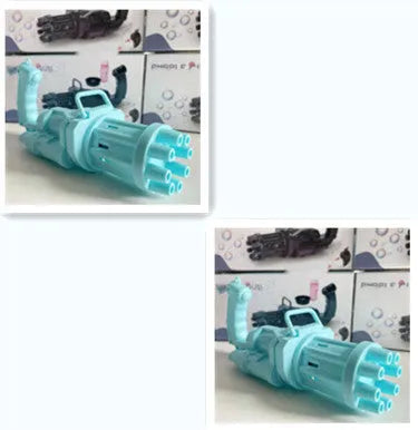 Child's plastic bubble blower gun in pink, gold, or black with removable bubble head for use as a fan.