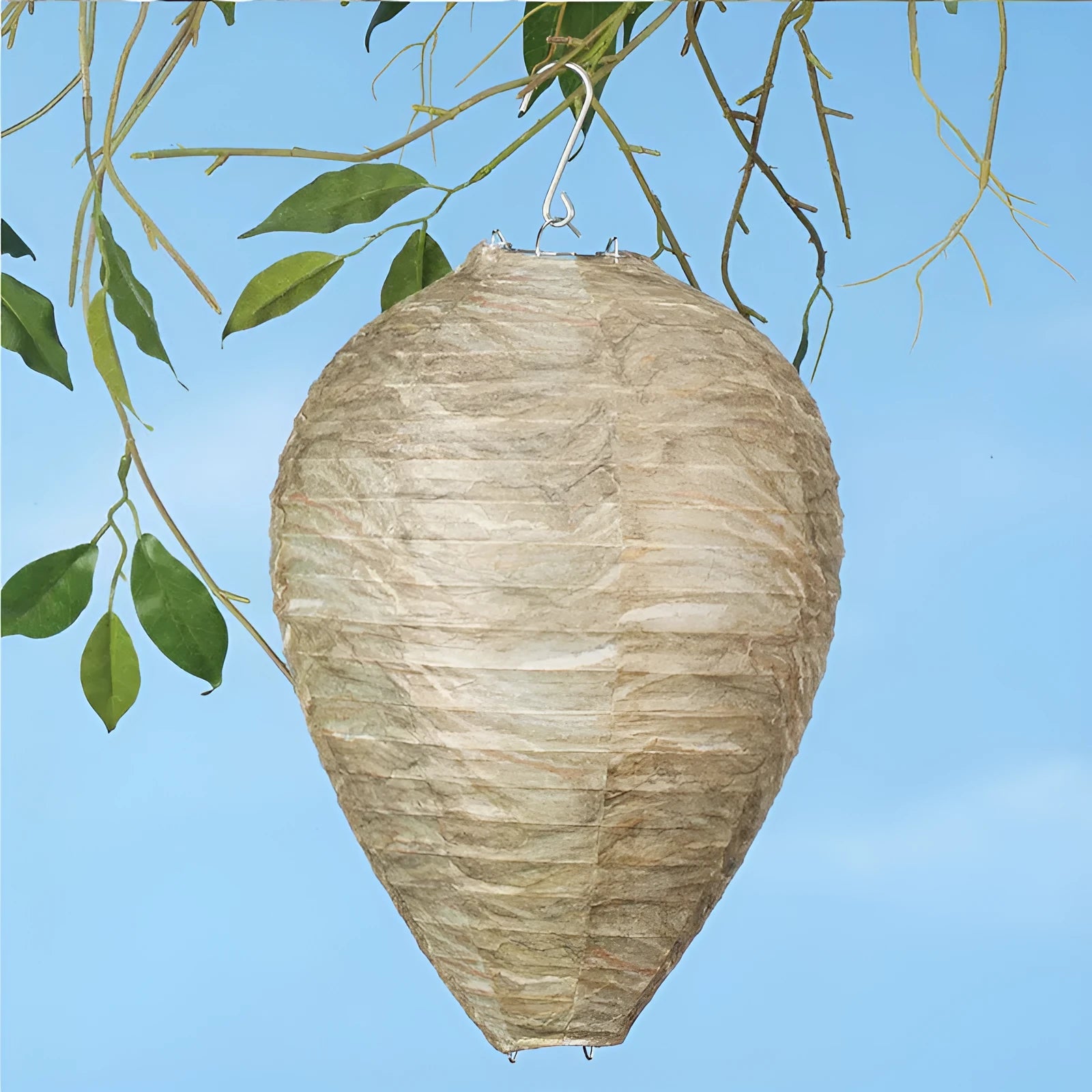 White beehive-shaped paper lantern with honeycomb structure, 22 cm wide by 28 cm tall.
