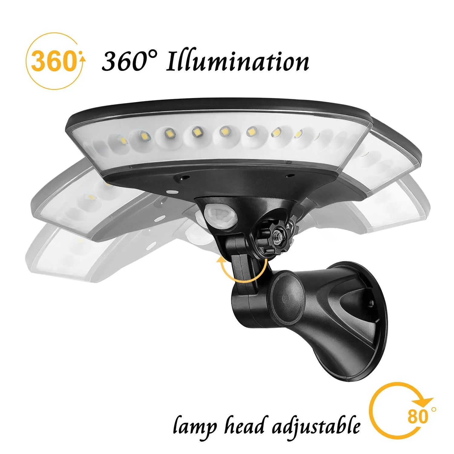 360 degree solar motion light with circular illumination design for garden security