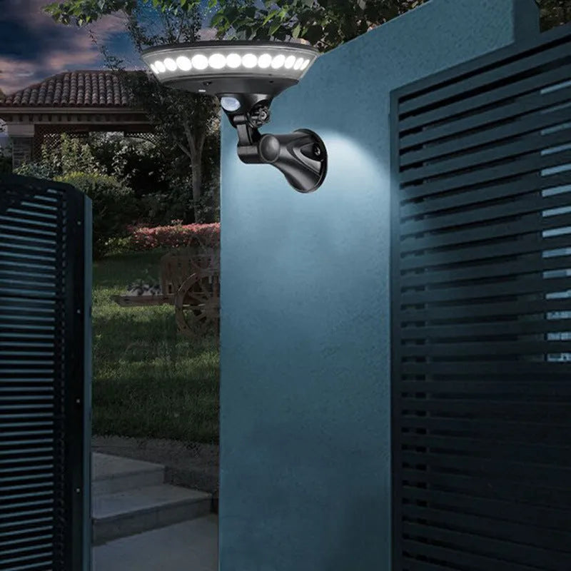 360 degree solar motion light with circular illumination design for garden security