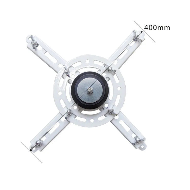 White electric ceiling projector lift hanger with remote control, showing ultra-thin chassis.