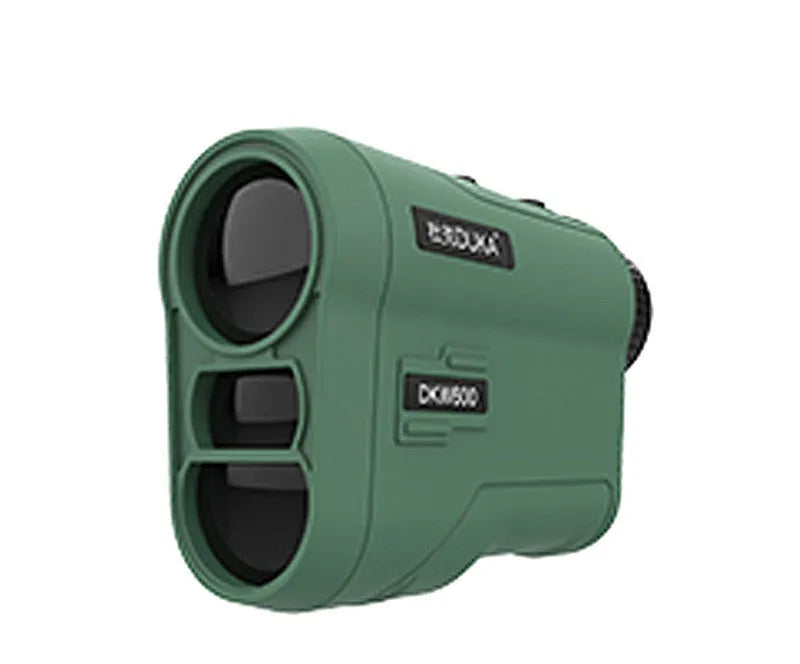 Golf laser rangefinder with distance measurement display showing outdoor use on golf course