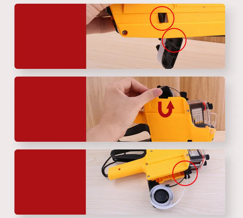 Manual handheld supermarket price coding machine for bottles in blue, red, or yellow colour