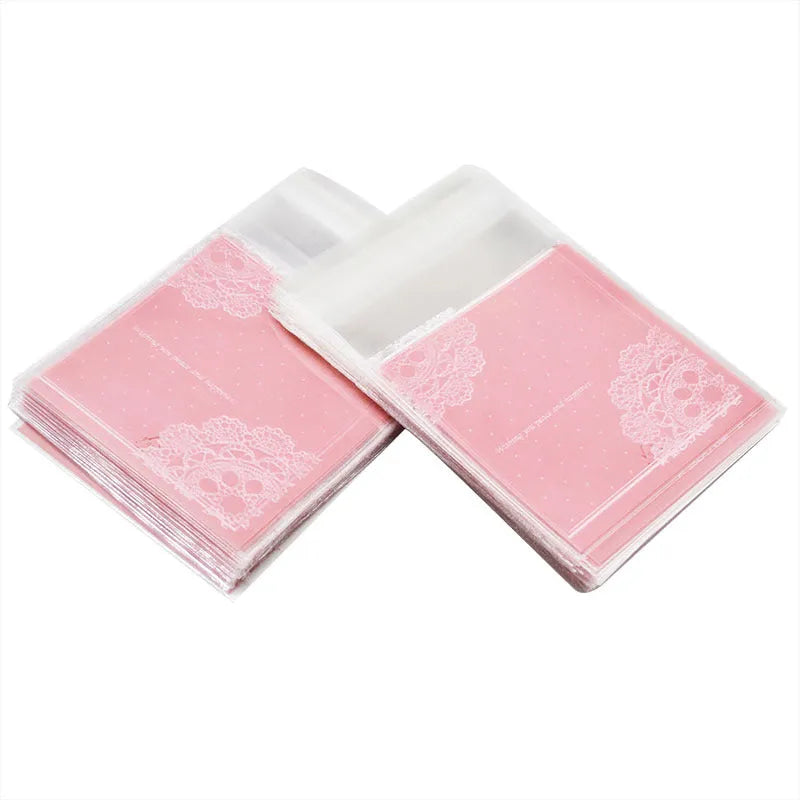 Pink self-adhesive plastic packaging bag for handmade soap with UV printed labelling