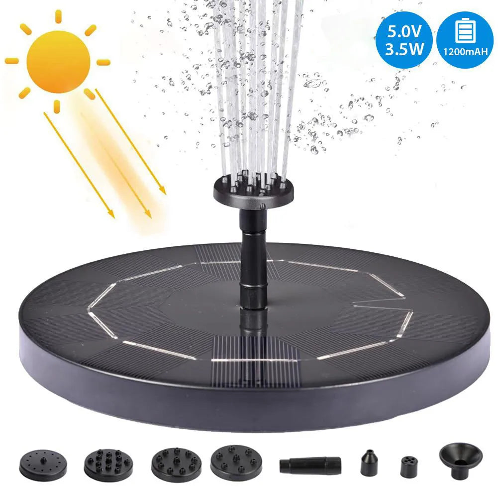 Black solar garden fountain with mercury floating design and four spray nozzles for ponds