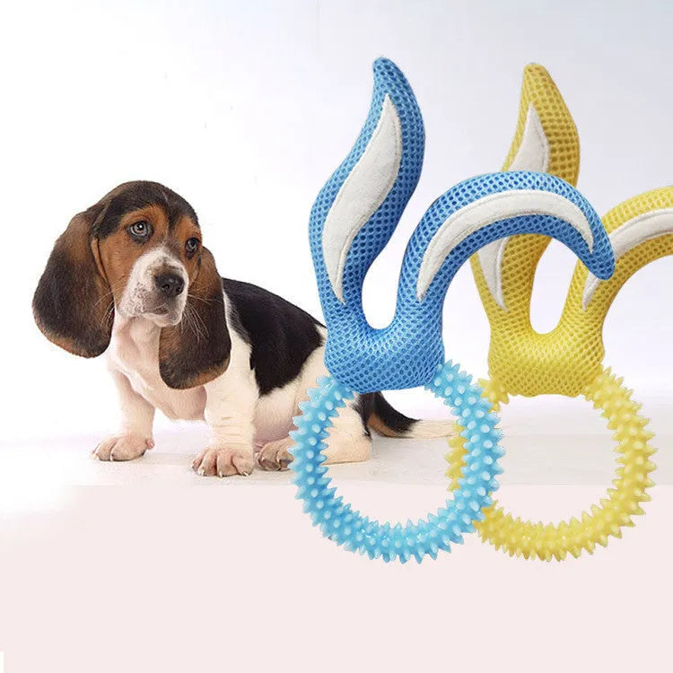 Bunny ears TPR squeaky dog bite toy in pink for small to medium dogs weighing 55g