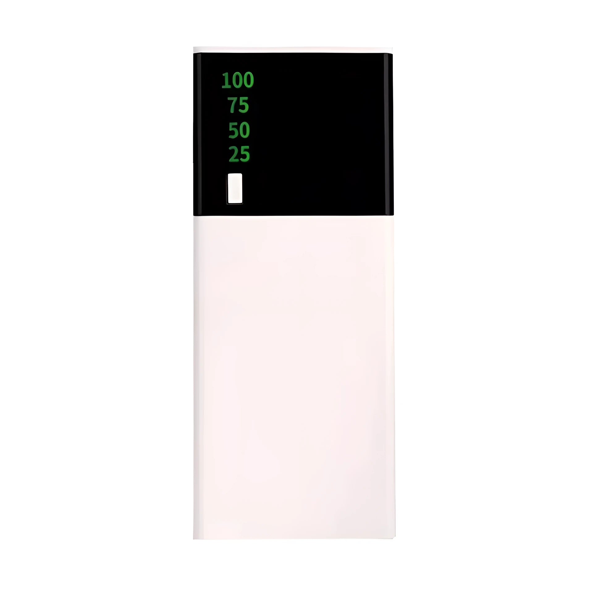 Black rectangular 20000mAh portable power bank with included USB charging cable