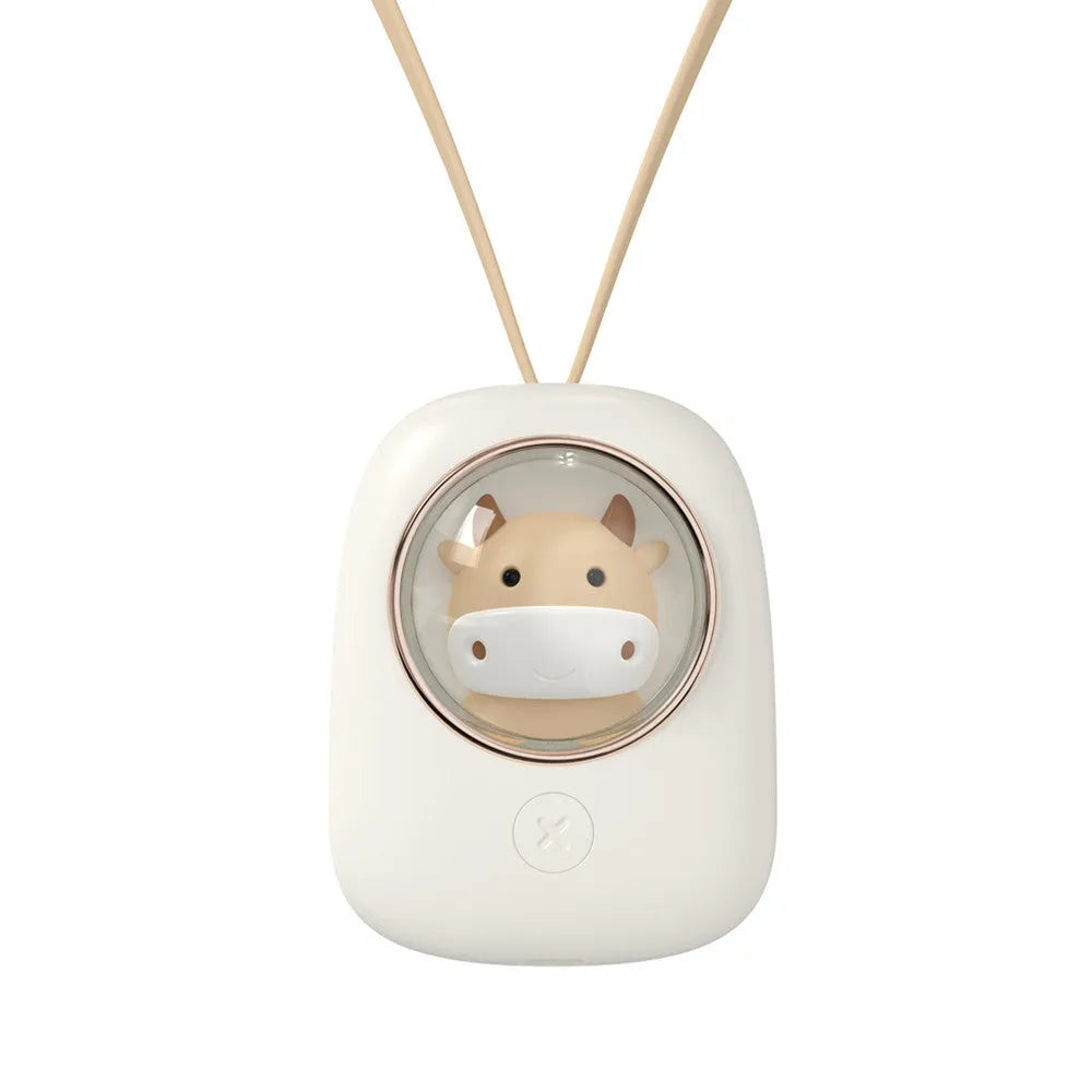 White hanging neck USB fan with 1200mAh battery and three speed settings
