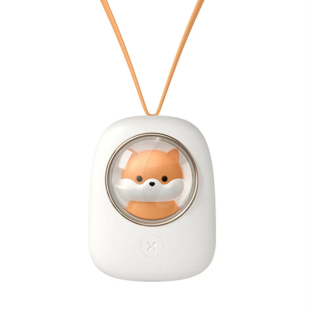 White hanging neck USB fan with 1200mAh battery and three speed settings