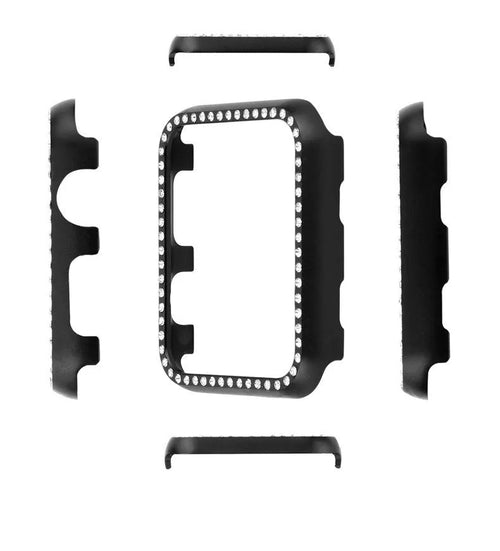 Silver electroplated metal alloy diamond frame case for Apple Watch 40mm showing precise cutouts