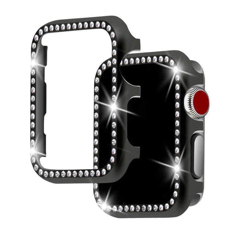 Silver electroplated metal alloy diamond frame case for Apple Watch 40mm showing precise cutouts