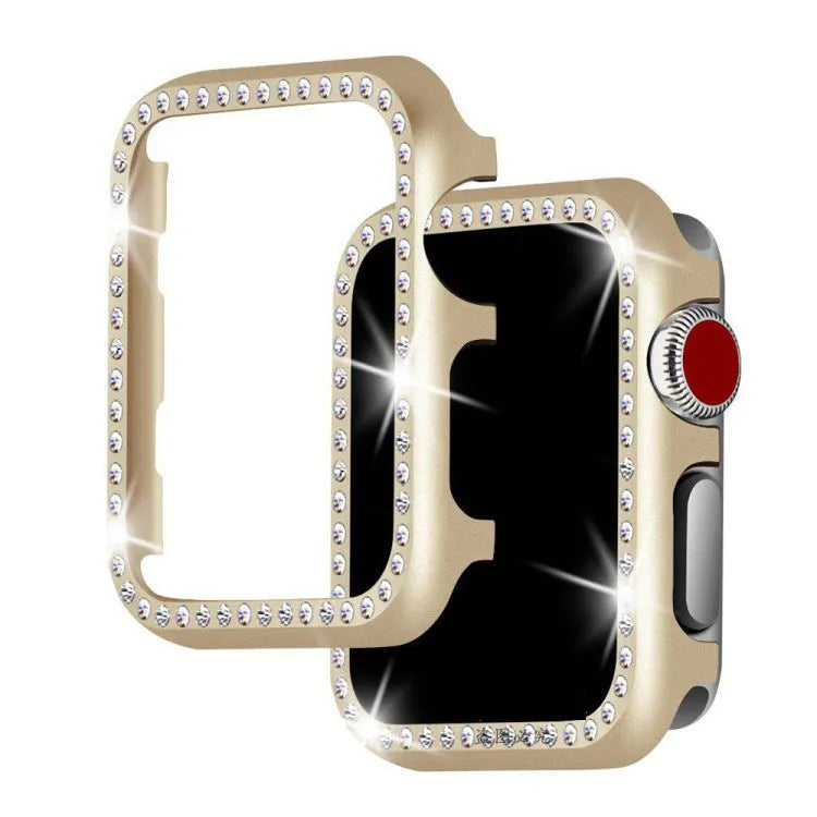 Silver electroplated metal alloy diamond frame case for Apple Watch 40mm showing precise cutouts