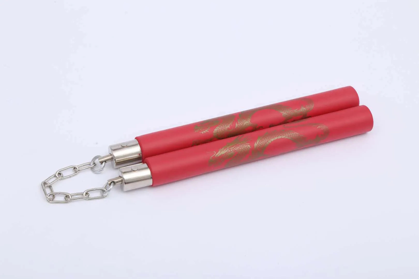 Red blue yellow and black sponge nunchakus with 28cm sticks and 16cm iron chain for Taekwondo