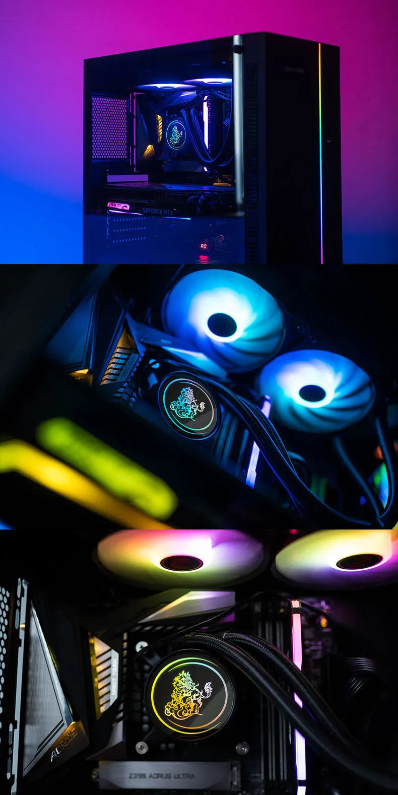 Kirin 240 CPU water cooling radiator with ARGB fan showing aluminium-copper construction