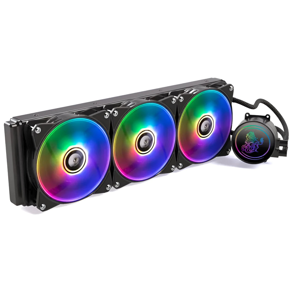 Kirin 240 CPU water cooling radiator with ARGB fan showing aluminium-copper construction