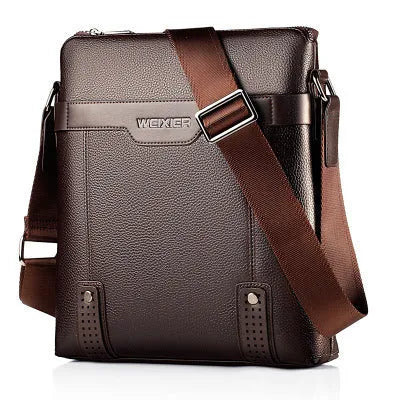 Medium black PU leather men's shoulder bag with square design and zipper closure
