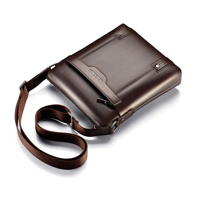 Medium black PU leather men's shoulder bag with square design and zipper closure