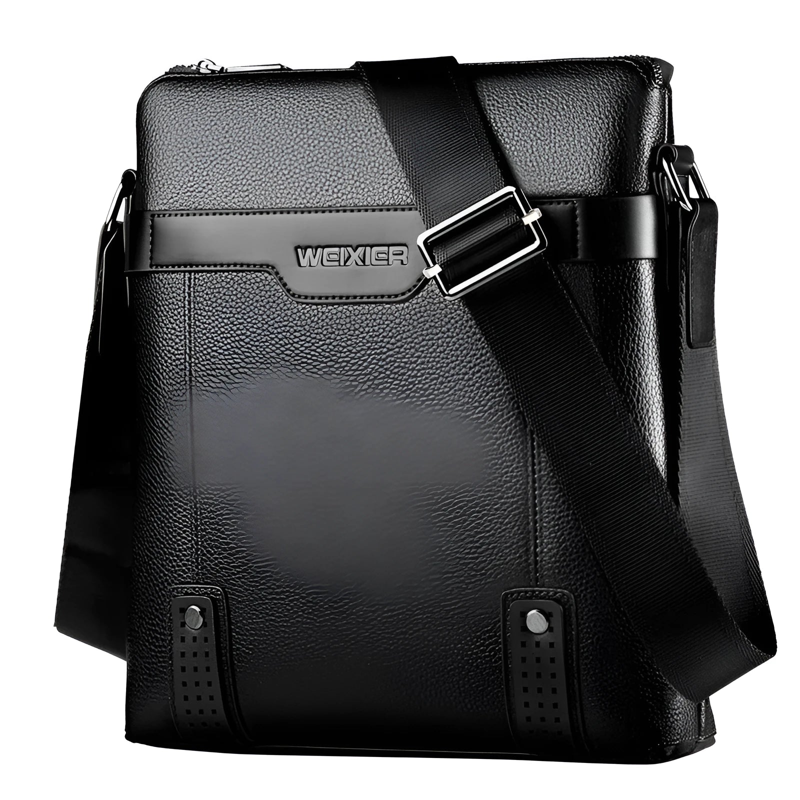 Medium black PU leather men's shoulder bag with square design and zipper closure