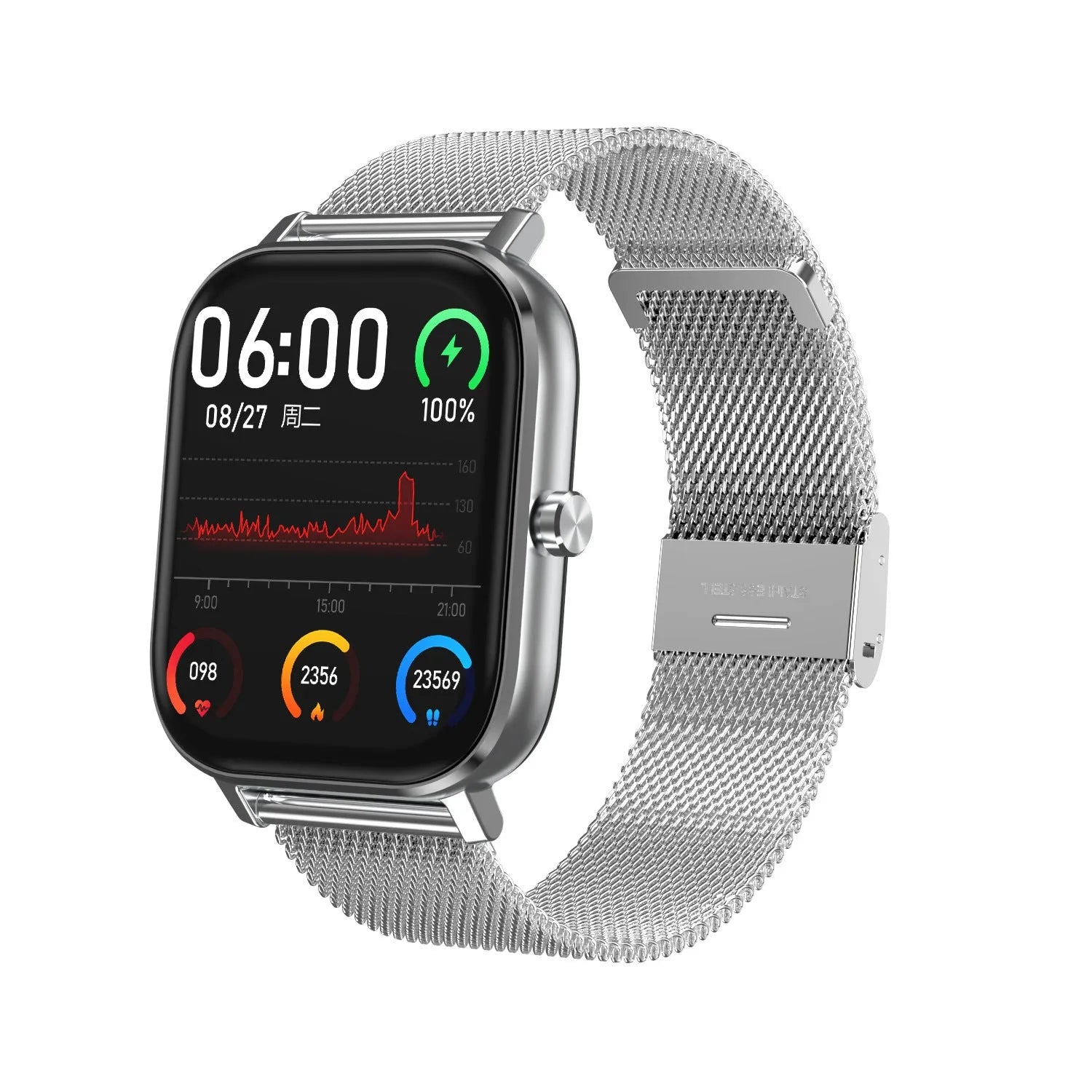 Smart bracelet with 1.54 inch screen showing heart rate and ECG data on wrist