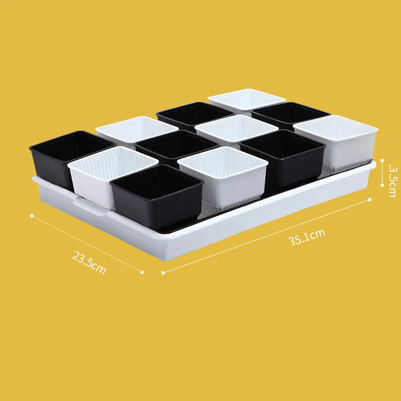 Meishi Controlled Root resin succulent flower pots in black and white with drainage tray