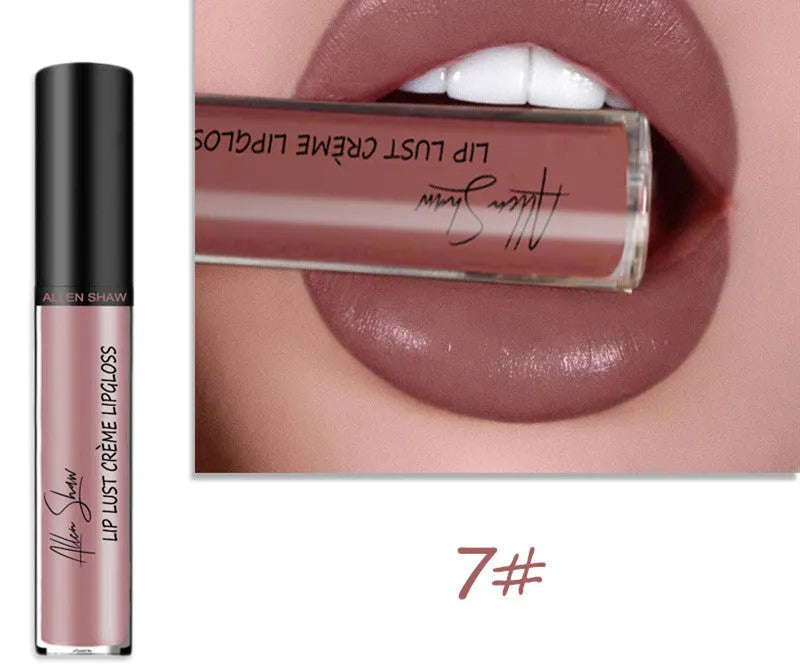 Silky cream texture lip gloss in a choice of 12 colours, shown with mineral-based ingredients.