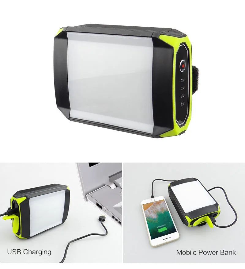 Green dimming rechargeable camping light with 6000mAh power bank function and LED bulb for tent use