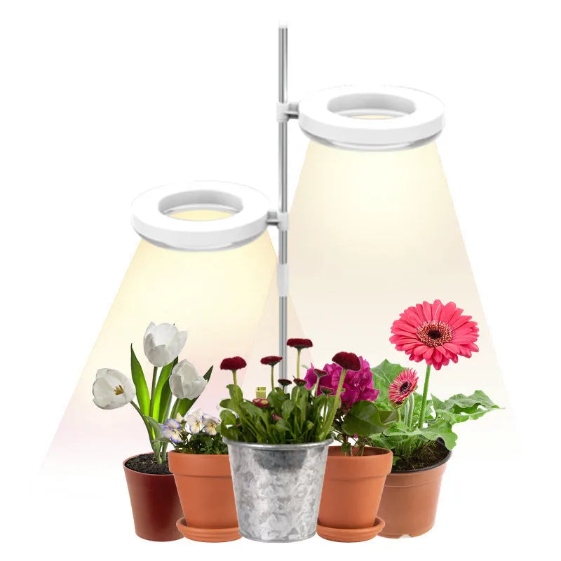Compact full spectrum LED plant growth lamp with double head design and PC shell for indoor desk gardening
